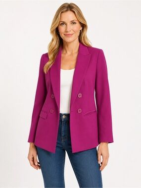 Liz Claiborne Fuchsia Double Breasted Blazer 8P Petite Pink Career Jacket